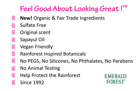 Emerald Forest Original Scent Botanical Shampoo, Sulfate Free Shampoo, Organic, Fair Trade ingredients, Vegan Friendly, Cruelty Free.