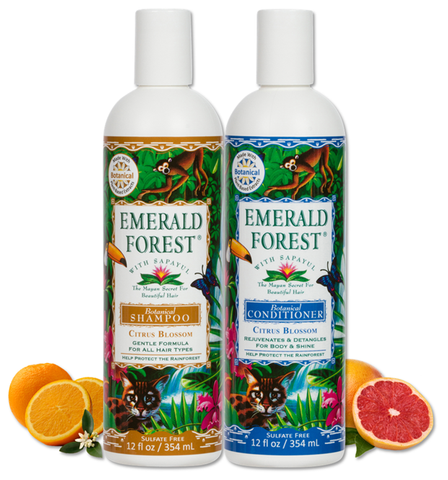 Emerald Forest Citrus Blossom Shampoo and Conditioner with Sapayul, 12 fl oz, Sulfate Free, rainforest inspired ingredients, Vegan Friendly. 